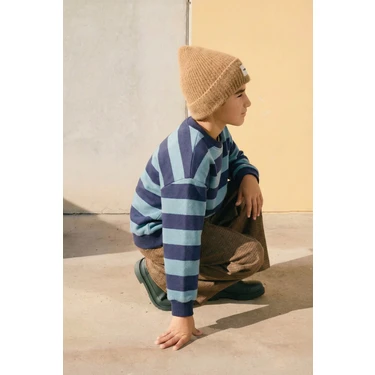 Çizgili Triko Sweatshırt 2-12 Yaş Mint