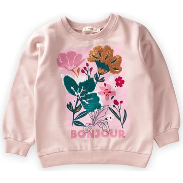 Cigit Çiçek Baskılı Pullu Sweatshirt 1-10 Yaş