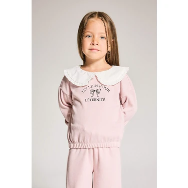 DeFacto Standart Fit Büyük Yaka Baskılı Sweatshirt Kız Bebek