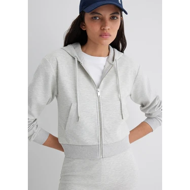 Mavi Kapüşonlu Gri Interlok Sweatshirt