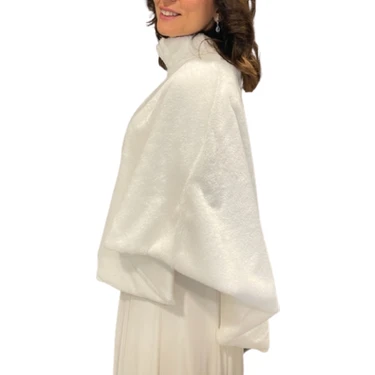 Newin Style Beyaz Pelerin Gelinlik Şal Kürk Etol Gelin Bolero