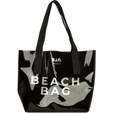 Bagmori Siyah Beach Bag Baskılı Şeffaf Plaj