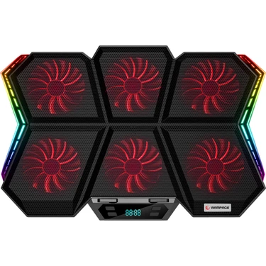 Rampage AD-RX44 X-GALE 6 Fanlı 12 RGB Işık Modlu 7 Kademe Standlı LCD Göstergeli Notebook