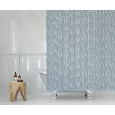 Tropik Home Duş Perdesi Çift Kanat 2X120X200CM Yağmur Desenli Banyo Perdesi 16 Adet C Halka