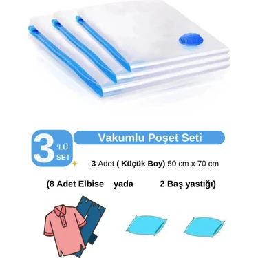 Ülbag (3 Adet) Küçük Boy 50 cm x 70 cm Vakumlu Poşet- Vakumlu