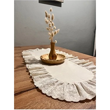 Nurgita Home Oval Fırfırlı Naturel Ham Keten Fisto