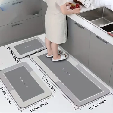 Nobera 3’lü Banyo Paspas Seti – Kaymaz Kauçuk Tabanlı, Ultra Emici, Hızlı Kuruyan 3'lü
