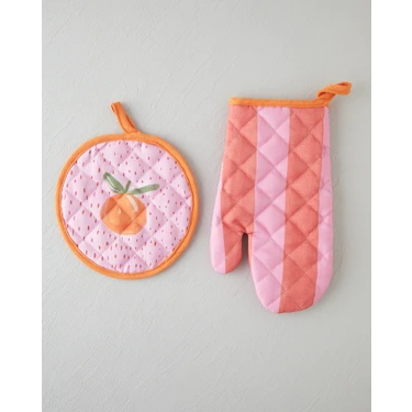Summer Orange Polyester 2'li Mutfak Seti 17X30 cm + 20X20 cm