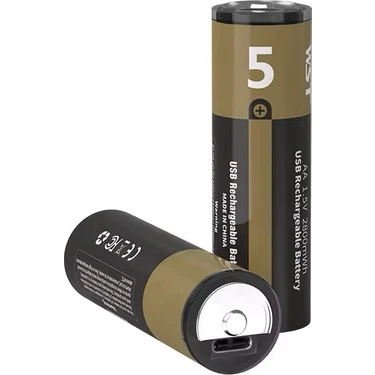 USB Type-C Şarjlı Aa Pil 1.5V | 1000+ Kez Şarj Edilebilir Lityum Pil | Kalem Pil (2’li