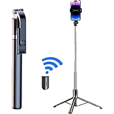 R1S-L Bluetooth Kumandalı 170CM Tripod LED Işıklı Selfie Çubuğu Telefon Tripodu - Uzayabilen