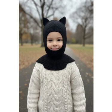 Meriç Bebe Kedi Kulaklı Kışlık Balaklava Bebek Bere Kar