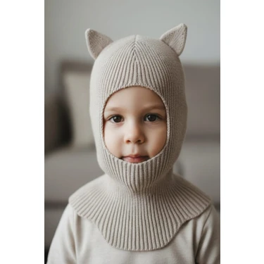 Meriç Bebe Kedi Kulaklı Kışlık Balaklava Bebek Bere Kar