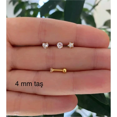 Ares Collection Cerrahi Çelik Paslanmaz Zirkon Taşlı 3 Lü Piercing Küpe