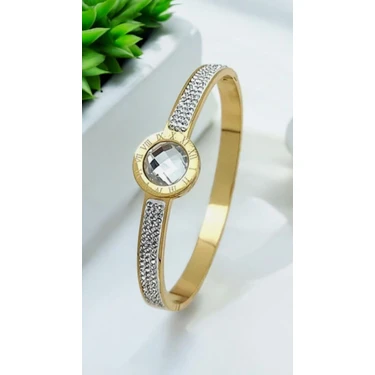 Çelik Zirkon Taşlı Gold Kelepçe