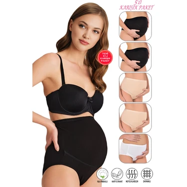 Özkan Underwear Özkan 23582 5'li Paket Kadın 2 Siyah 2 Ten 1 Beyaz Karışık Renk Pamuklu Likralı