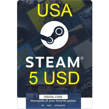Steam Hediye Kartı 5 USD Kod USA Dijital Oyunlar İçin Kullanılabilir Hızlı