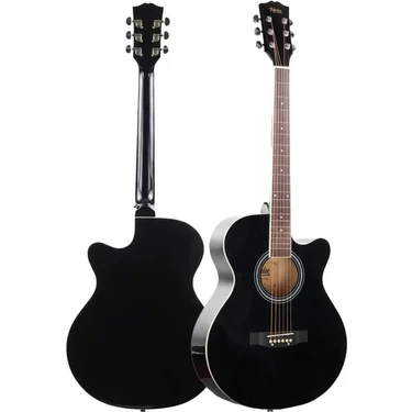 Midex XC-200BK Kesik Kasa Siyah Akustik Gitar 4/4 Yetişkin Üst Segment (Gigbag Çanta Tuner Capo