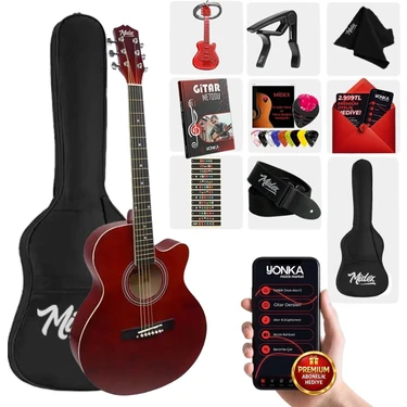 Midex XC-200RD Kaliteli Akustik Gitar Seti 40 İnç 4/4 Yetişkin Full