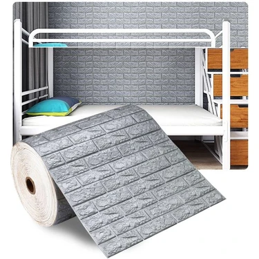 Renkli Duvarlar NW02-70X500CM Kendinden Yapışkanlı Gri Tuğla Desen 3D Duvar Kağıdı Paneli Tek