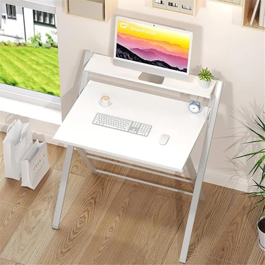 Ayz Bodo Metal Ayaklı Laptop Masası, Katlanır Çalışma Masası, Raflı Masa, Katlanır Laptop Sehpası