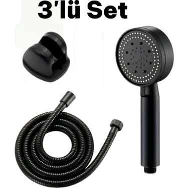 Deyhome 3'lü Set 5 Kademeli Siyah Duş Başlığı + 150 cm Duş Hortumu + Askı