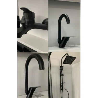 Armour Armatür Siyah 4 Lü Banyo Seti Mutfak, Lavabo, Banyo Bataryası Duş