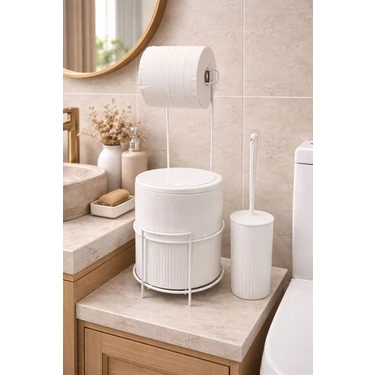 Decorev Modern Banyo Seti – Kapaklı Çöp Kovası, Tuvalet Kağıtlığı ve Wc Fırçası | Minimal