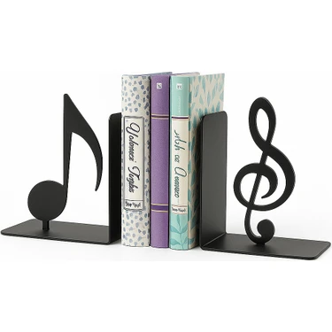 Nota ve Sol Anahtarı Figürlü Metal Kitap Tutucu 2’li Set – Müzik Temalı Masa Üstü