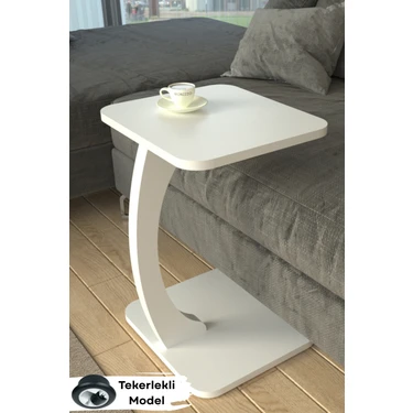Limnizza Tekerlekli Kare C Sehpa Koltuk Yanı Laptop Masası Modern Zigon Yan Sehpa Salon Ofis