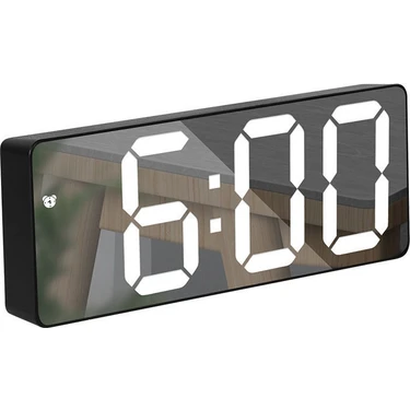 Triline Aynalı LED Dijital Masa Saati Termometre Alarm Takvimli Dikdörtgen Şekil Modern