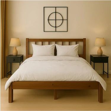 Pinoxi 120CM x 190CM Masif Ahşap Yuvarlak Çıtalı Başlıklı Karyola Ceviz