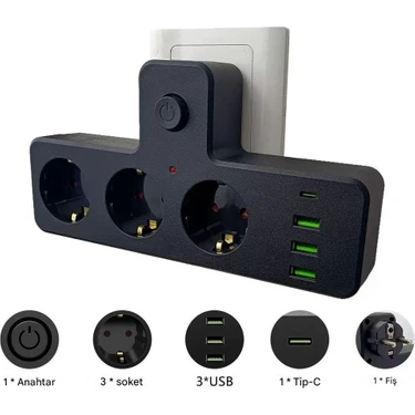 Techmaster Akım Termal Çocuk Korumalı 3x USB 1x Type-C Girişli 3lü