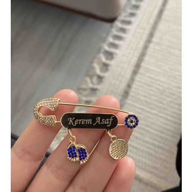 Sahi Aksesuar Mavi Kristal Taşlı İsimli Erkek Bebek Yaka
