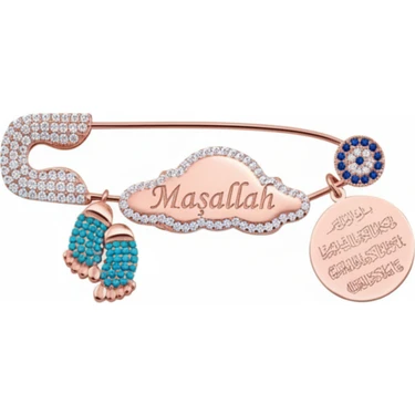 Parmas Design Bebek Yaka Iğnesi Maşallah ve Nazar Ayeti Yazılı 925 Ayar Gümüş Antialerjik Bulut