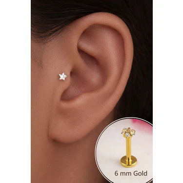 Sacce Scarves & Accessories Gold Çelik Yıldız Piercing 6 mm Zirkon Taşlı Kadın