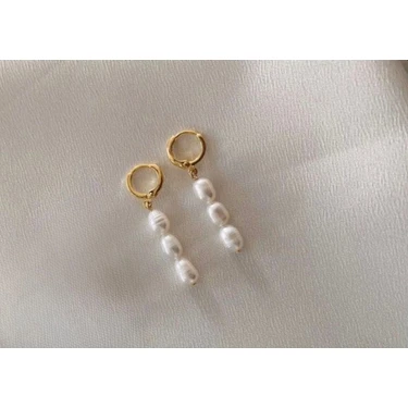 Taşmir Sertifikalı Arpa Kesim Inci Küpe - Pirinç Altın Kaplama