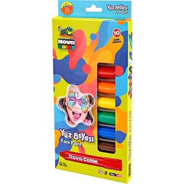 Nova Color Yüz Boyası 10'lu Renk Seti 16 gr Kullanım Kolaylığı için Çevirmeli