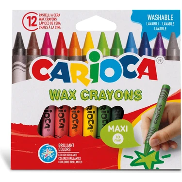 Carioca Elleri Kirletmeyen Yıkanabilir Pastel Boya Kalemi 12'Li 10 mm Renkli Jumbo