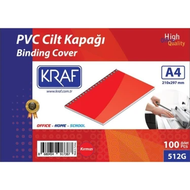 Kraf A4 PVC Cilt Kapağı 160 Micron 100'lük Kırmızı Kalite Ofis ve Okul Kullanımı