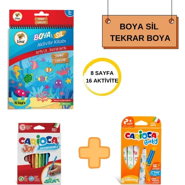 Carioca Baby Keçeli Kalem 6'lı, Joy 12'li Keçeli Kalem ve Boya Sil Aktivite Kitabı (Tükenmez Boyama