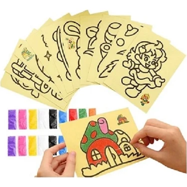 Maketçiniz 7 Büyük Boy Renkli Kum Boyama Seti A4 Boyutunda 7 Adet Kumlu