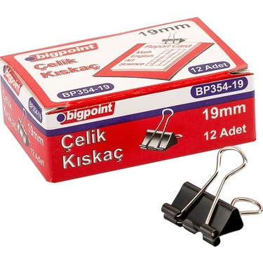 Bigpoint Çelik Kıskaç 19 mm 12'li Kutu Siyah Renkli Ofis Araç