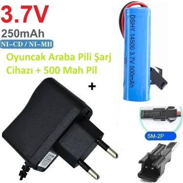 Day 220 Volt Oyuncak Araba Pili Şarj Cihazı + 3.7V 14500 Li-Lon 500 Mah