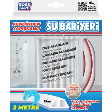 Boss Tape Duş Kapı Eşiği Mutfak Tezgahı Etrafı Su Kesici Bariyer Beyaz 2