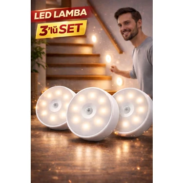 Syn Aksesuar 3’lü Set Hareket Sensörlü Şarjlı LED Lamba– Kablosuz Otomatik Algılama Gece