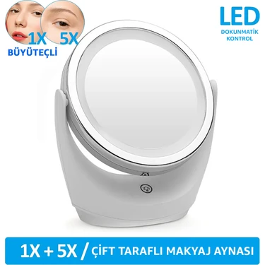Robeve Çift Taraflı Makyaj Aynası Şarjlı Makyaj Aynası 5 Kat Büyütme Işıklı Makyaj Aynası Gün Işığı