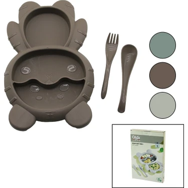 K-Yonlineticaretgo Ayıcık Model=3 Bölmeli Bebek Beslenme Seti 3pcs=mama Kabı-Kaşık-Çatal 500ML