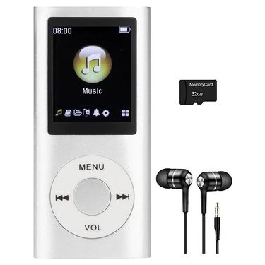 Metal Mp3 Çalar Dijital Ekranlı Mp4 Player Ses Kayıt Fm Radyo 32GB Hafıza Kartı