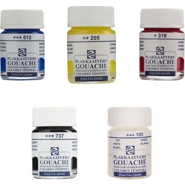 Talens Guaj Boya 16 ml 5'li Set Siyah 737 Beyaz 100 Kırmızı 318 Mavi 512 Limon Sarı