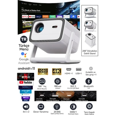 Wanbo Vali 1 Projeksiyon cihazı | 900 Ansı Lümen, Android Tv, Dahili